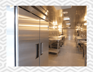 A cold preparation kitchen work area and equipment